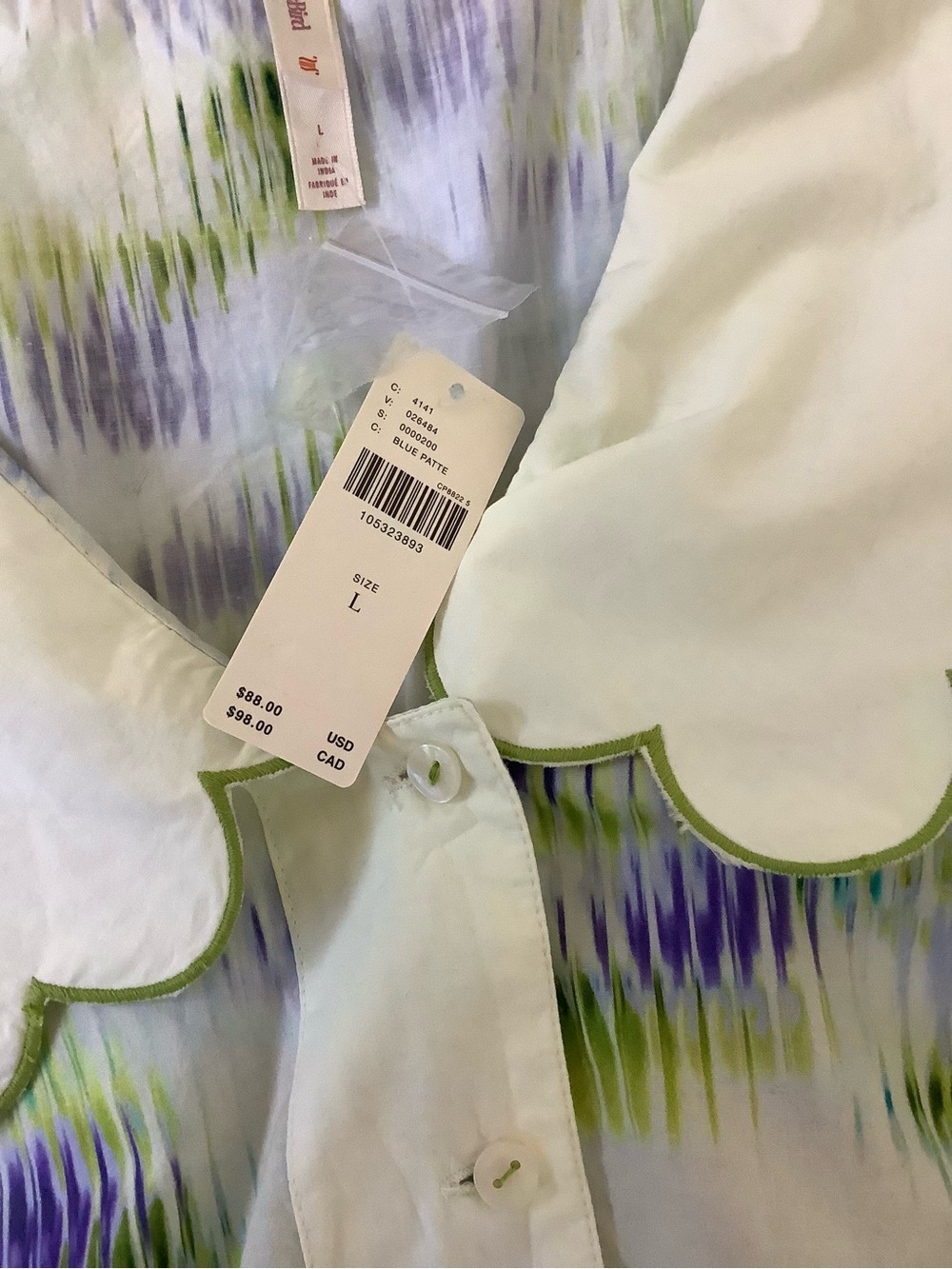 Anthropologie LyreBird Scalloped Collar Buttondown Shirt , Women’s Sz. L, NEW - Picture 8 of 14